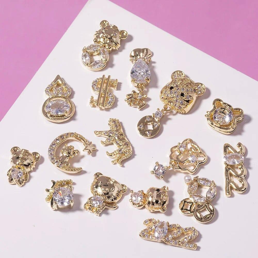 Ķīniešu Jaunais gads 3D nagu mākslas aksesuāri Rotaslietas Dekorācijas DIY Tiger Lucky naudas soma kristāla sarkans dārgakmens Rhinestone krelles