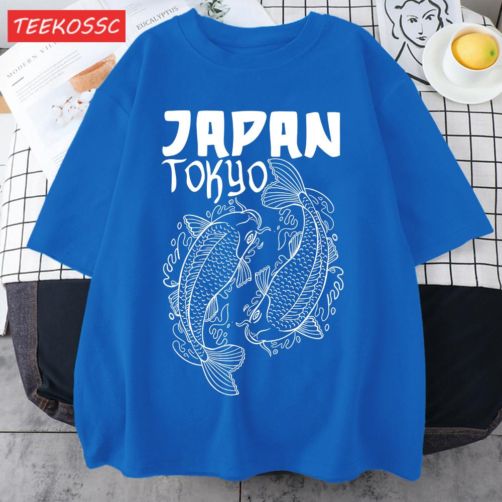Japan Tokyo Harajuku Koi Print T Shirts Men Summer Cotton TShirt Hip Hop Loose Streetwear Unisex AllMatch Casual Clothing