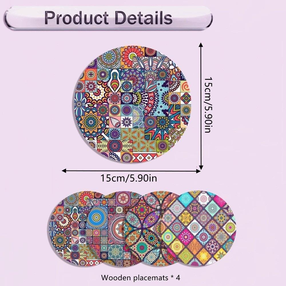 4pcs Heat Resistant Place Mats Non-slip Kitchen Placemat Round Placemat  for Kitchen Dining Room