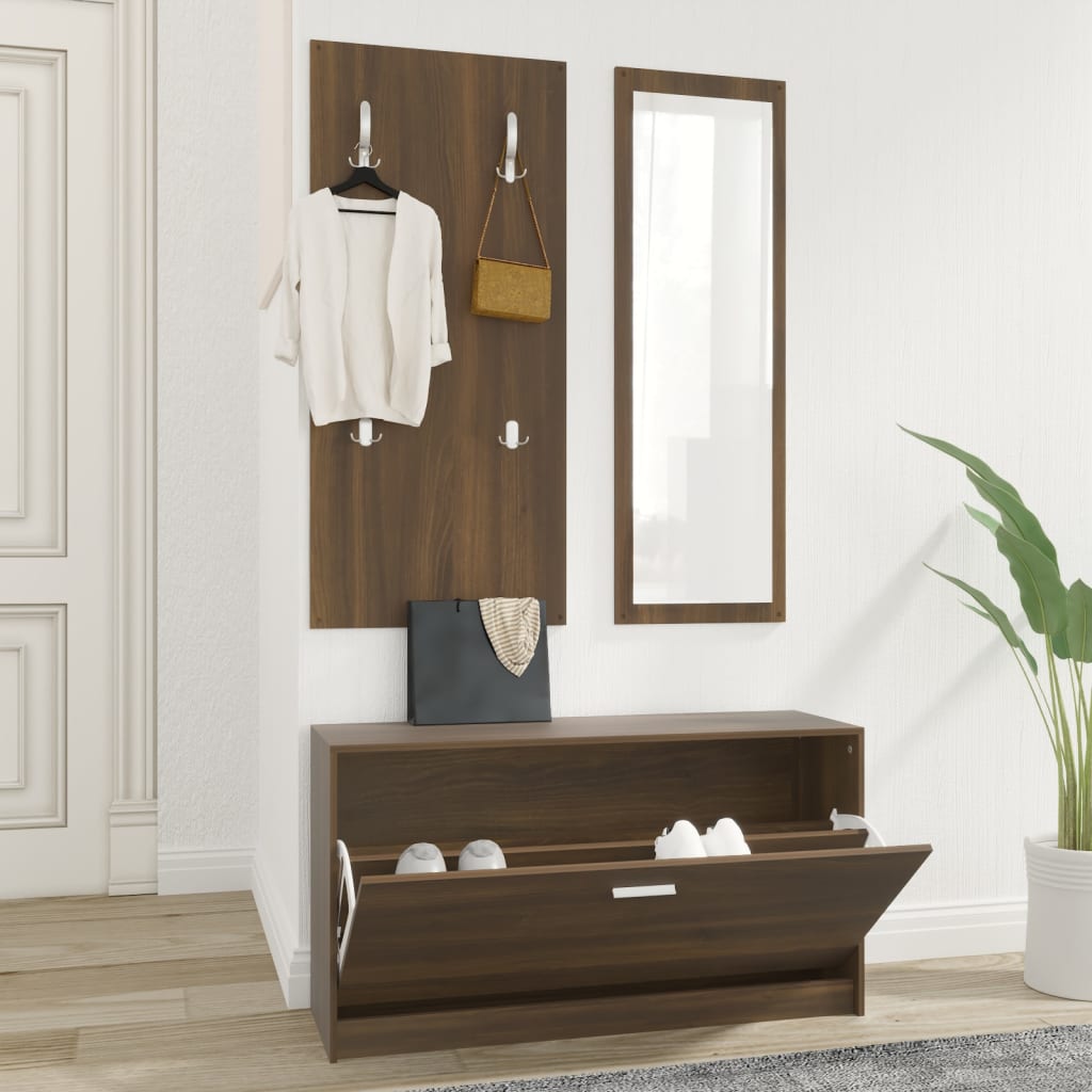 3 Piece Hall Furniture Set Brown Oak Effect Particleboard