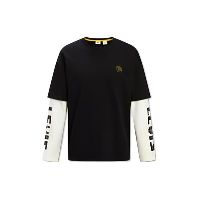 Levis Lego Collaboration Series Faux Two-Piece Letter Print Long Sleeve T-Shirt Unisex Tops Black A5439-0001