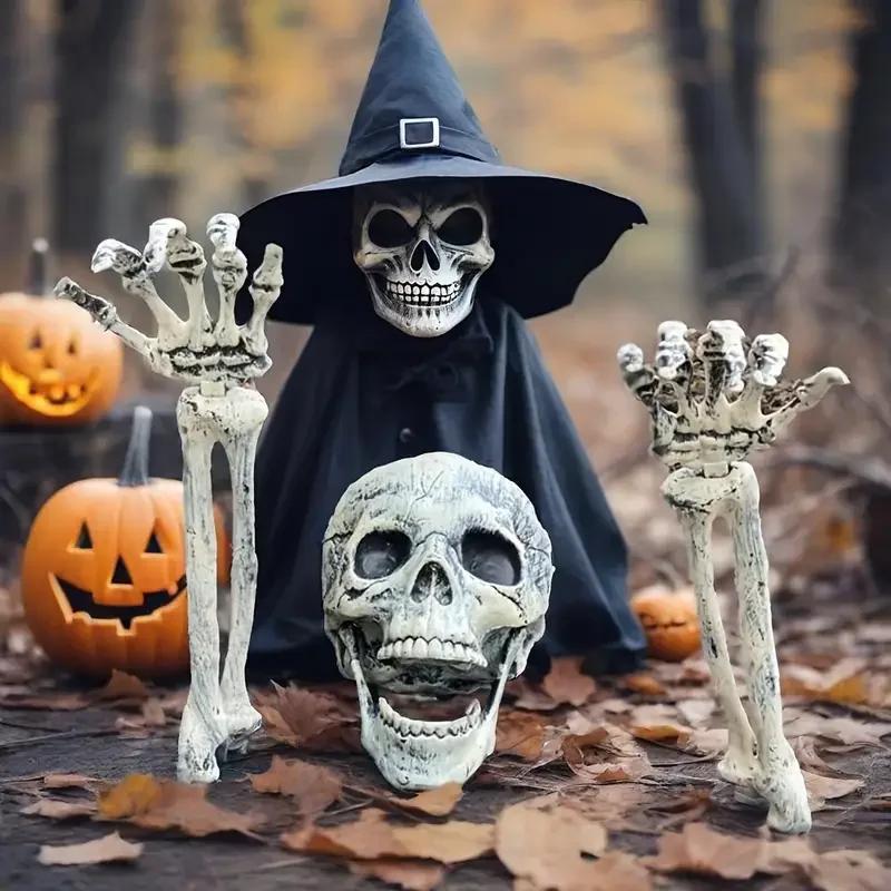 1-6PCS Halloween Skeleton Hand Bone Ghost Arm Prop Yard Insert Decoration for Haunted House Outdoor Party Horror Scene Use