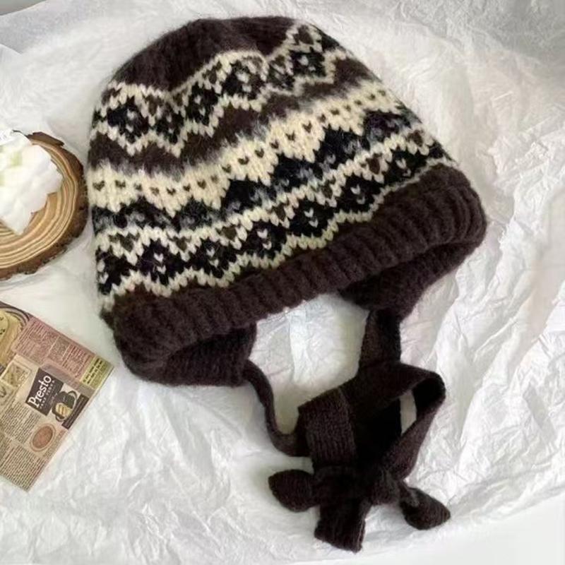 1Pc Autumn And Winter Ear Protection Street Style Knitted Hat Women'S Retro Dual-Use Bag Warm Wool Hat