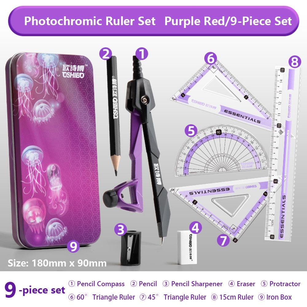 9PCS/Set Propelling Pencil Stationery Ruler Set Plastic Measuring Ruler Protractor  Students