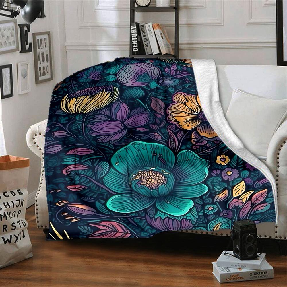 1pc Floral Patterns Blanket, Lightweight Flannel Throw Blanket for Sofa, Bed, Travel, Camping, Living Room, Office, Couch043