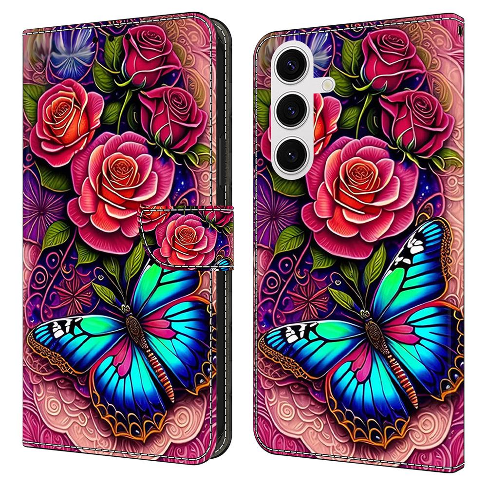 

Для Samsung Galaxy S25 Чехол Кожаный кошелек Чехол для телефона с подставкой Colorful Butterfly