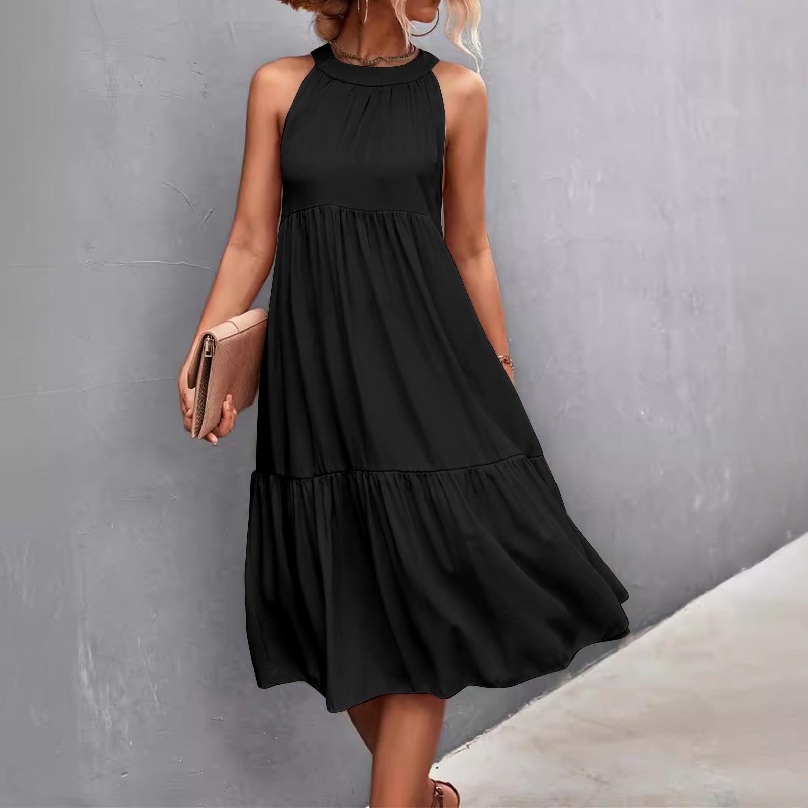 

Женские летние свободные повседневные пляжные платья без рукавов с однотонным принтом и висячим вырезом XXXXXL чёрный