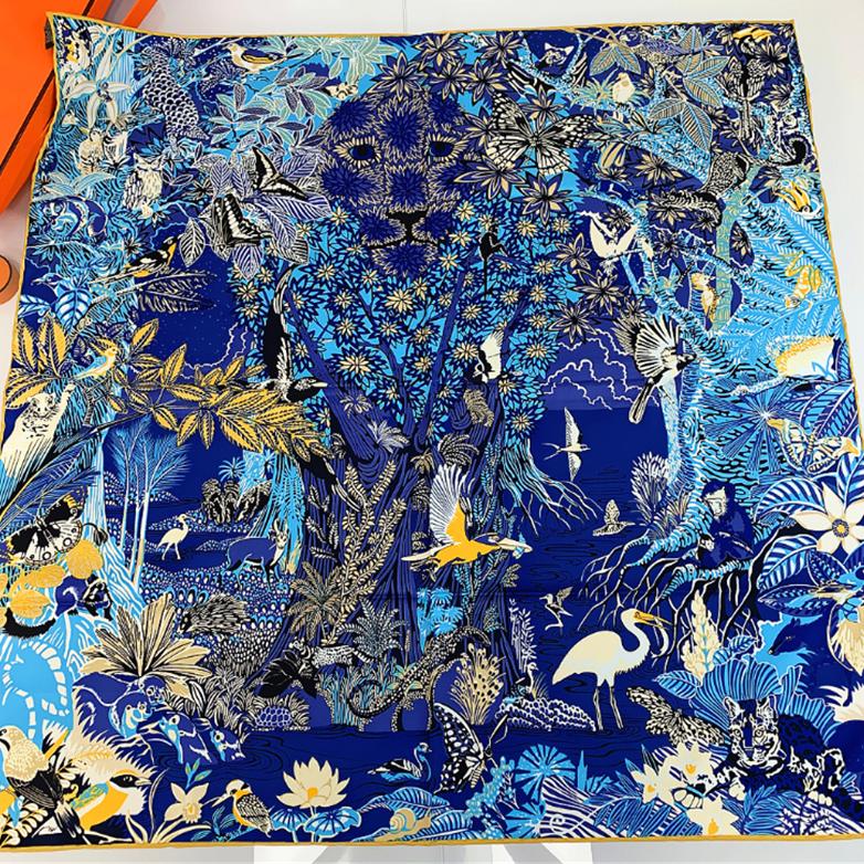 Scarf Lusso 90Cm "Zebra Nella Foresta" Bandana Donna Quadrato di Seta Twill Arricciato Hijab Foulard Sciarpe per Capelli