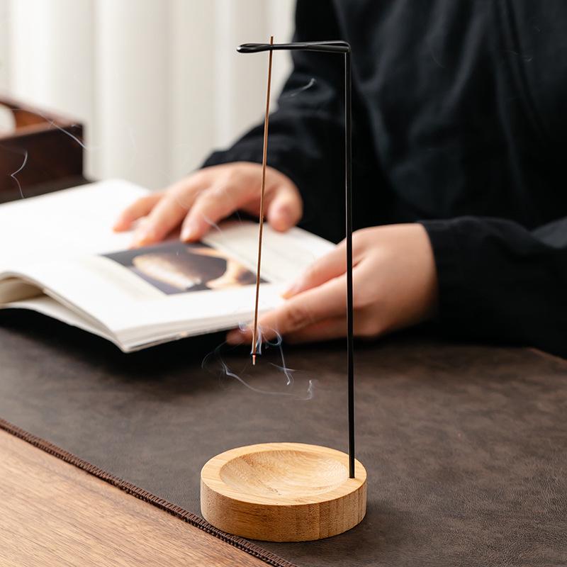 Zen Incense Ornament: Hanging Incense Burner with Creative Holder & Solid Wood Base for Home or Office Use