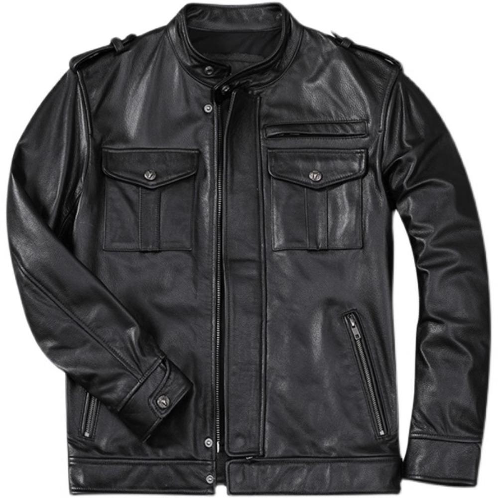 Chinese Size Men Leather Jacket Style Genuine Cowhide Coat Soft Slim Fit Spring