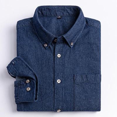 Camisa de algodón de manga larga de mezclilla para hombre Camisas casuales de mezclilla Ocio masculino