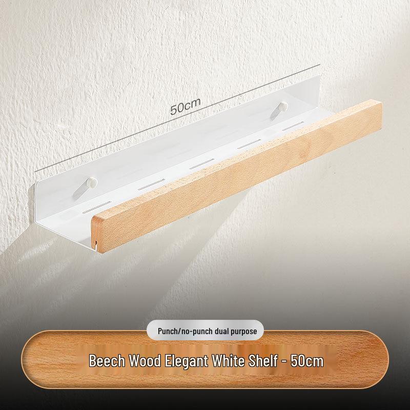 Vit Japansk Väggmonterad Massivt Trä Badrumshylla: Hålfri förvaringshylla för toalett & tvättställ