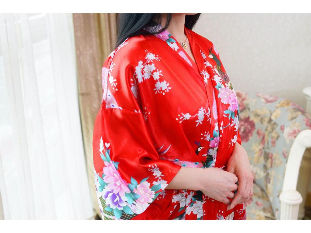 Damen Übergröße Pfau Tang Anzug Seiden-Ausgabe Bademantel Pyjama