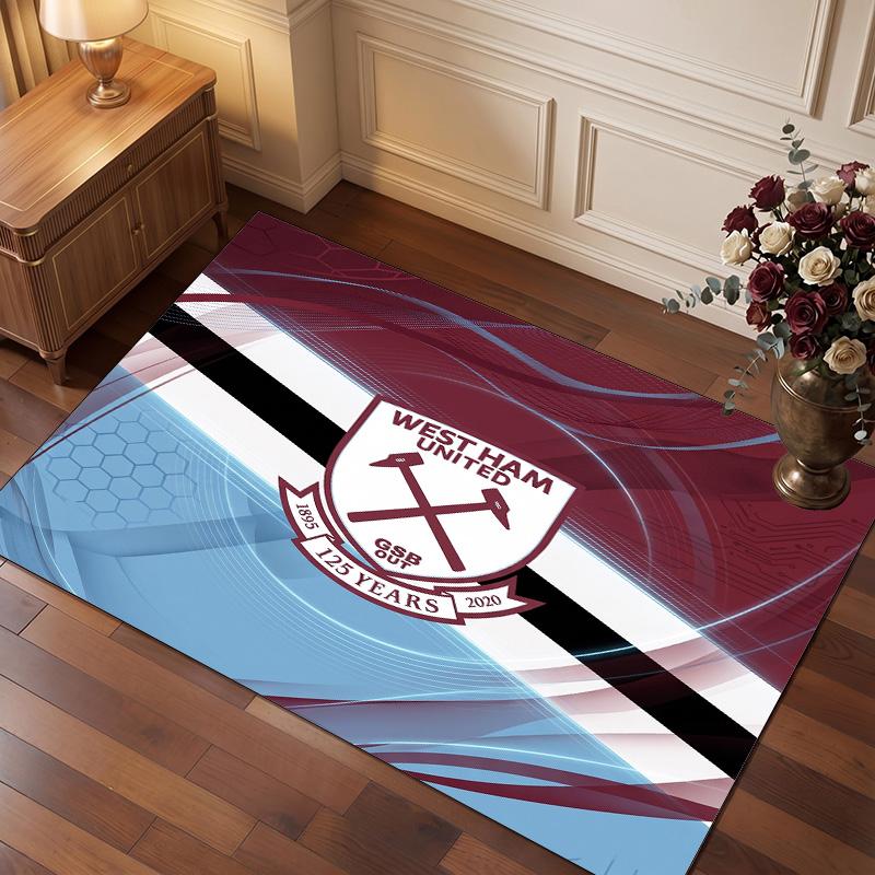 West Ham United Football Print Crystal Velvet Rug, Comfortable Water Absorbent Non Slip Indoor Floor Carpet