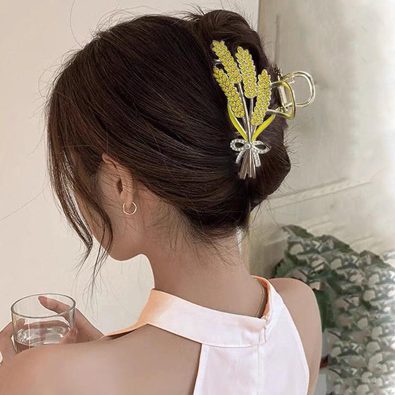 1Pc Wheat Ears Hairpin, Women's Hair on The Back of The Head, Big Grab Clip, Elegant and Advanced Metal Shark Clip, Headgear, New Hairpin
