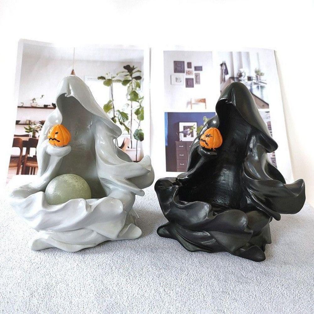 Cartoon Halloween Ghost Statue DIY Resin Candlestick Ornament Meditation Ghost Sculpture  Garden