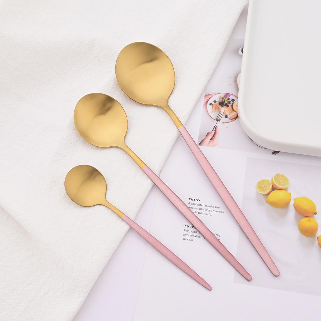 Pachet de 6 linguri rotunde pentru supă de uz casnic linguri de cină din oțel inoxidabil Linguri de masă cu mâner lung în stil coreean Veselă de bucătărie