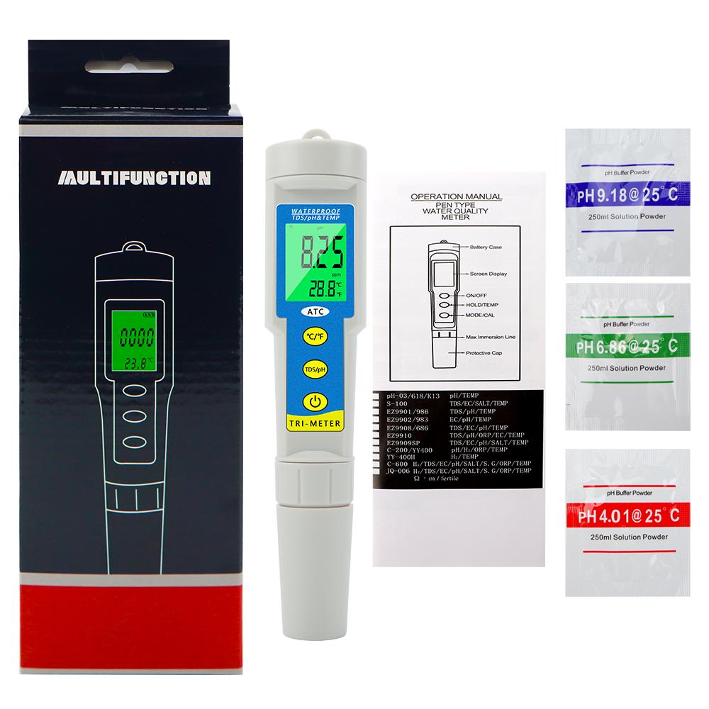 Waterproof EC/TEMP/TDS/PH/TEMP Meter Water QualityTester Analyzer LCD for Aquarium Pool 1-14 PH Meter