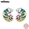 WOSTU 925 Sterling Silver Delicate Cute Animal Mini Chameleon Stud Earrings For Women Fashion Party Jewelry Gift CTE5872