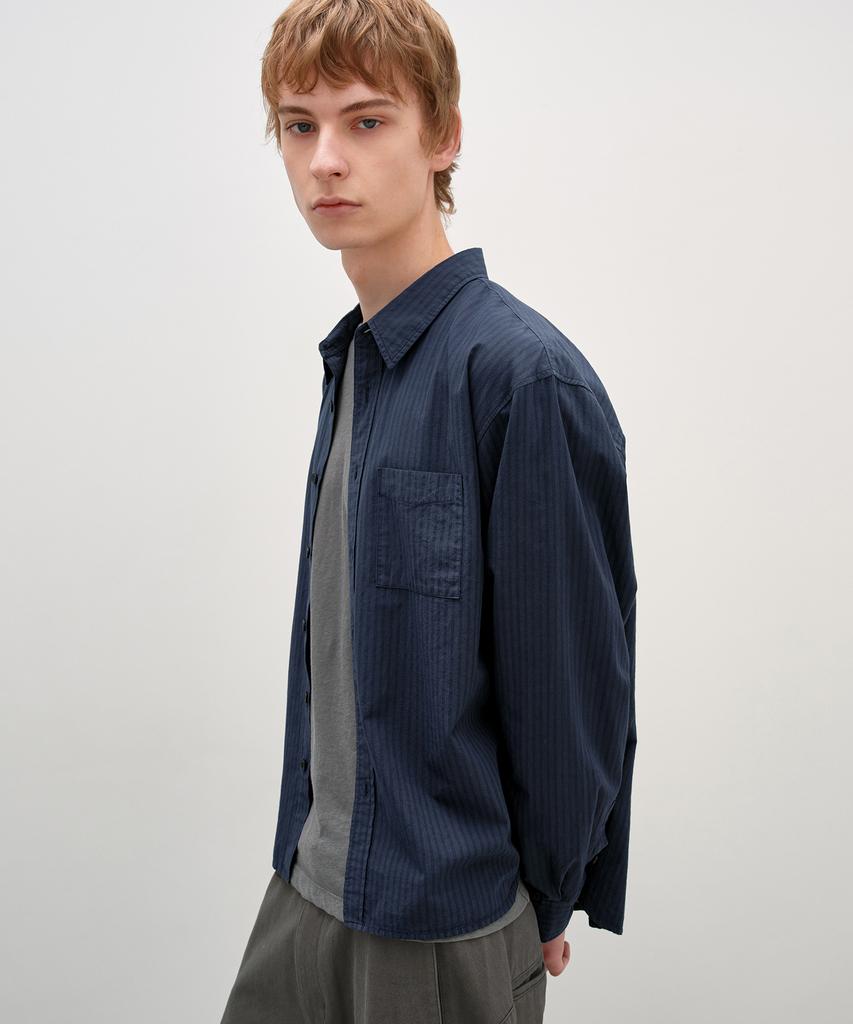 INSILENCE Garment-Dyed Striped Shirt Navy