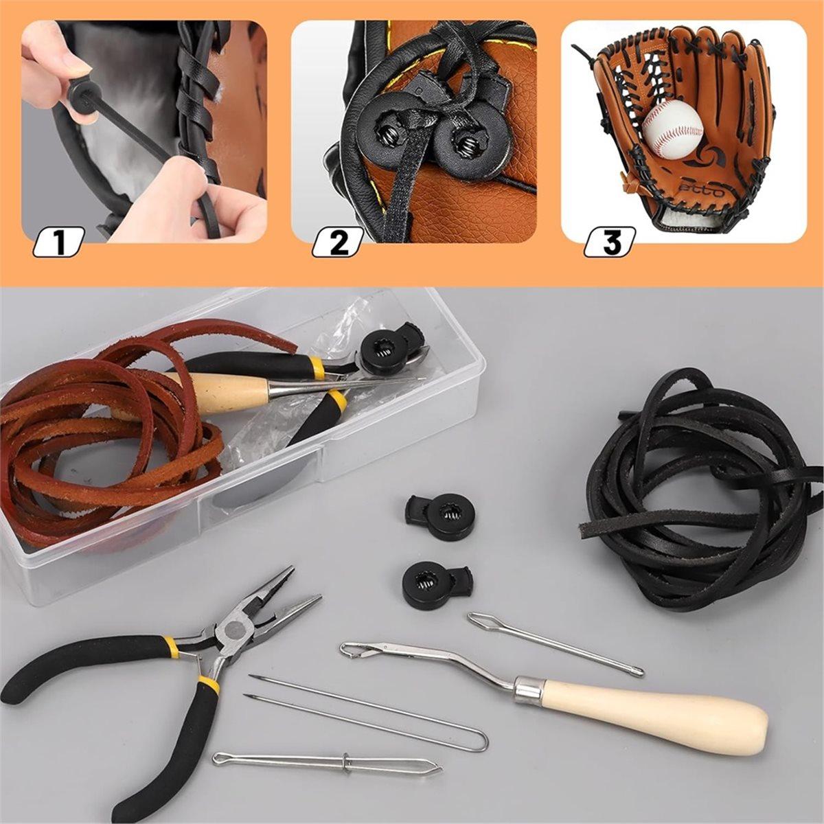 13Pcs Baseball Glove Relacing Kit,Softball Mitts Baseball Glove Care Kit Includes Leather Strips,Glove with Storage Case China Mainland