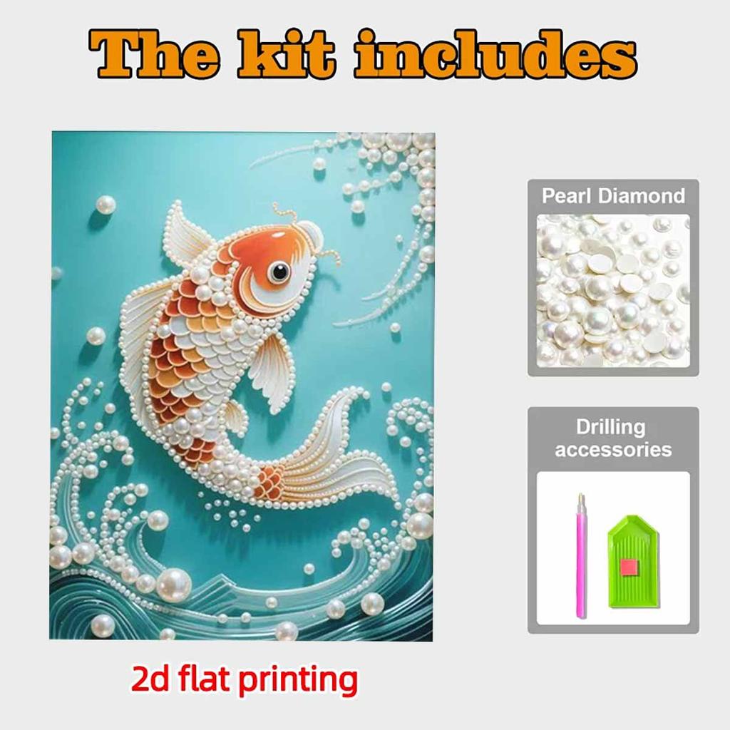 Pearl Golden Carp DIY Diamond Art Kits 15.7x19.6inch Gem Art Diamond Painting Kits Without Frame for Adults Gift Idea Home Wall Decor