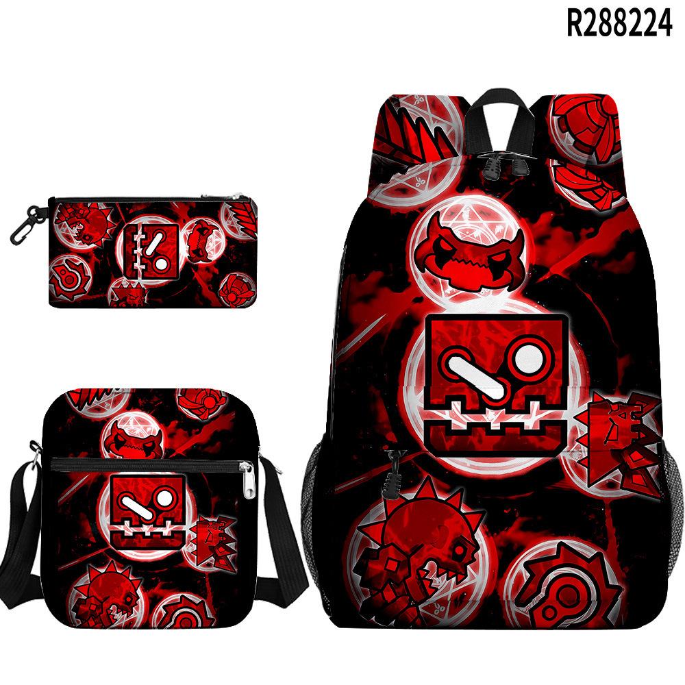 Popular Cool Geometry Dash 3D Printed 3pcs/Set Pupil School Bags Laptop Daypack Backpack Inclined Shoulder Bag Pencil Case
