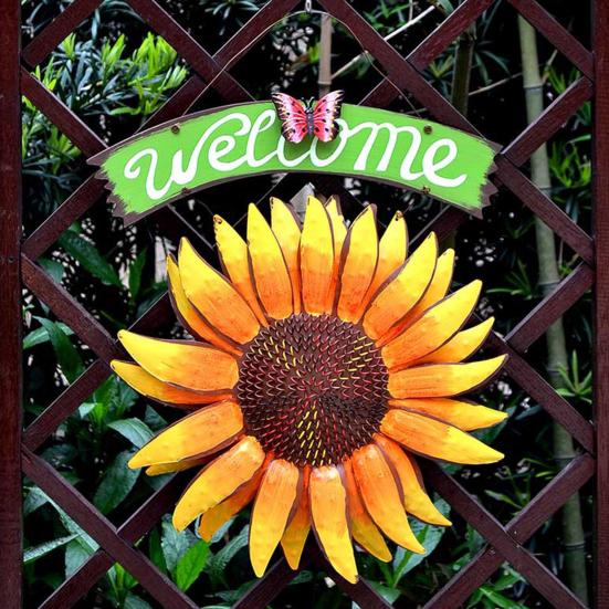 Sunflower Welcome Sign Metal Wall Hanging Plaque Rustic Decorative Door Hanger for Front Door Porch Wall Indoor Outdoor Spring Decor