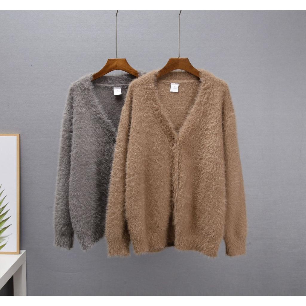 Knitted Cardigan for Women In Autumn, Loose V-neck Faux Mink Sweater, Soft and Thick Top