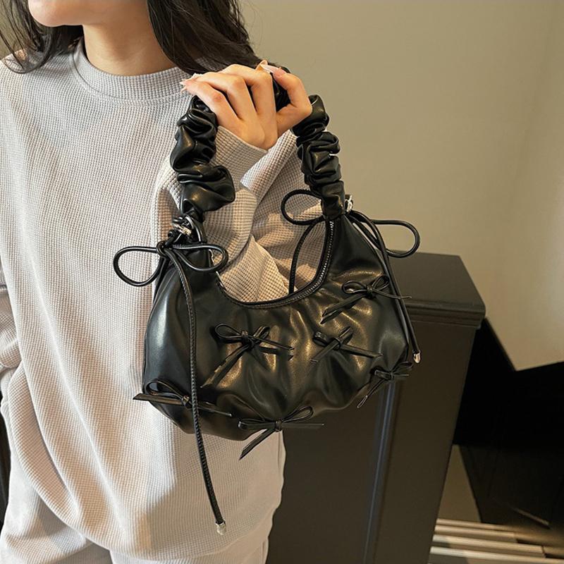 Cute Bow Tie Design Underarm Bags for Women Y2K Korean Fashion Handbags and Purses Pu Leather Shoulder Bag Designer Bag CLE