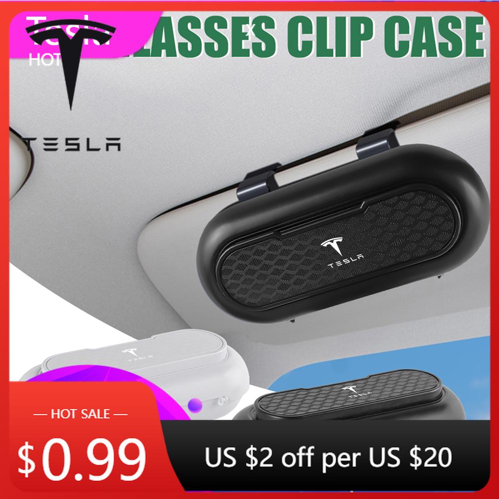 Car Sticker 2025 New Tesla Car Sun Visor Clip Glasses Cards Case Sunglasses Storage Holder For Tesla Model 3 Model S X Model Y R
