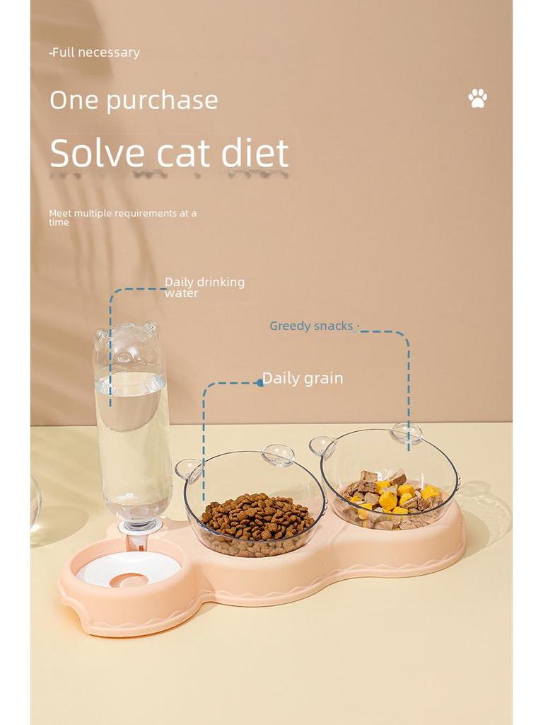 Dreifach-Napfset für Katzen und Hunde: Auslaufsicherer Doppelnapf mit automatischer Wasserzufuhr