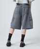 UNKNOWN PLANET Bermuda Wide One-Pleat Washed Cargo Shorts Vintage Grey