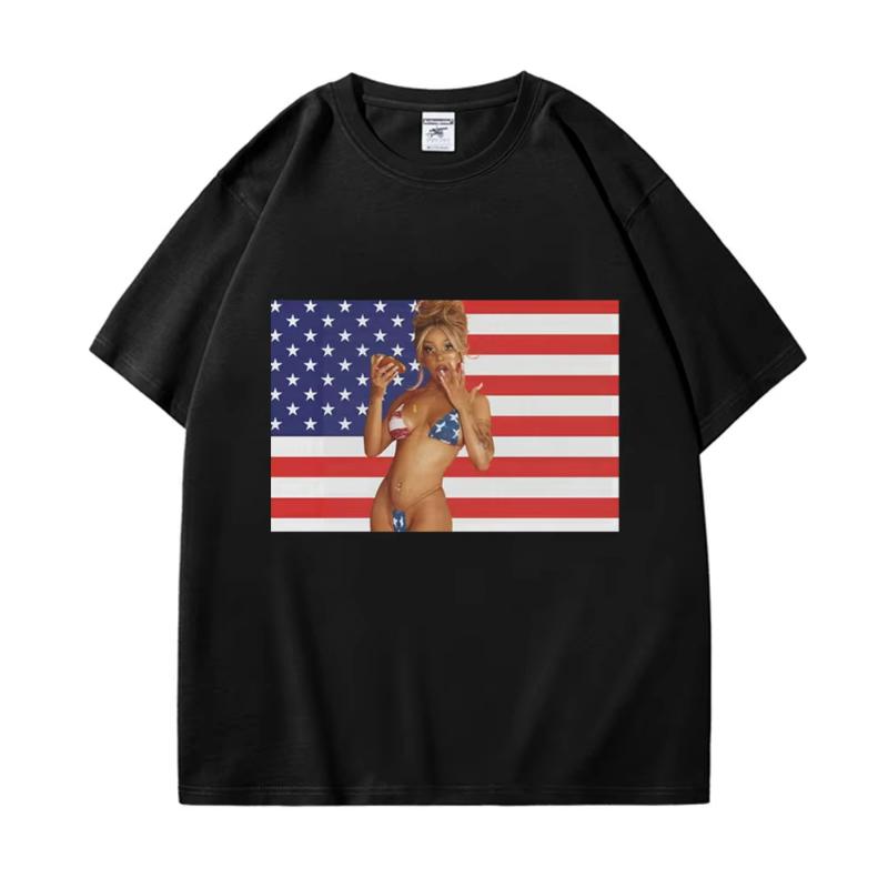 Funny Doja Cat American Flag Graphic T Shirts Men's Women's Meme Short Sleeve T-shirts Fashion Casual Oversized Polyester T-shirt