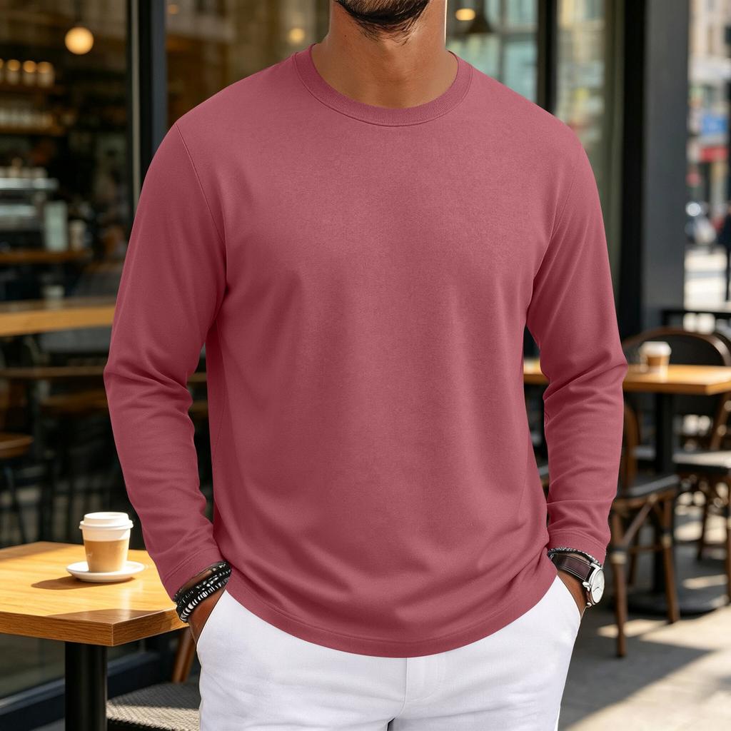 T-shirt da uomo a maniche lunghe con scollo morbido per uso casual quotidiano
