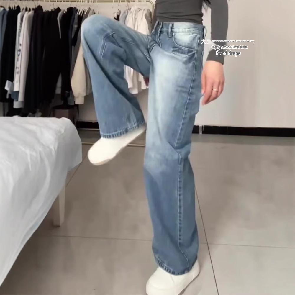 Damen Retro High-Waist Hellblaue Straight-Leg Jeans - Locker, Figurschmeichelnd und Trendig für Frühling/Sommer.