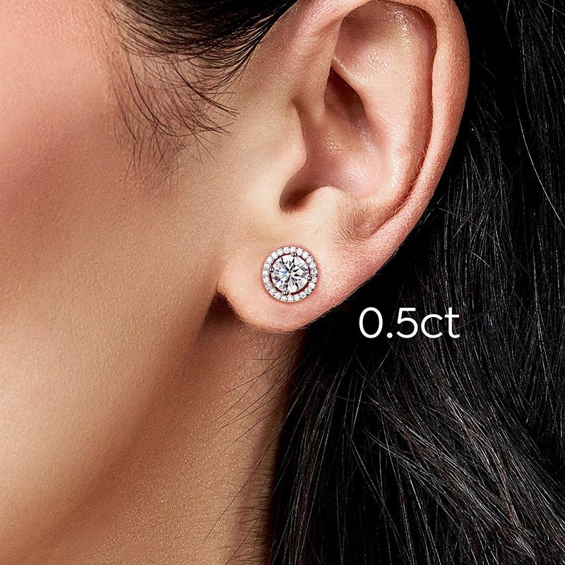 S925 Silver Gorgeous Shiny 0.5-1CT Moissanite Round Earrings for Women Engagement Wedding High Quality Jewelry Gift