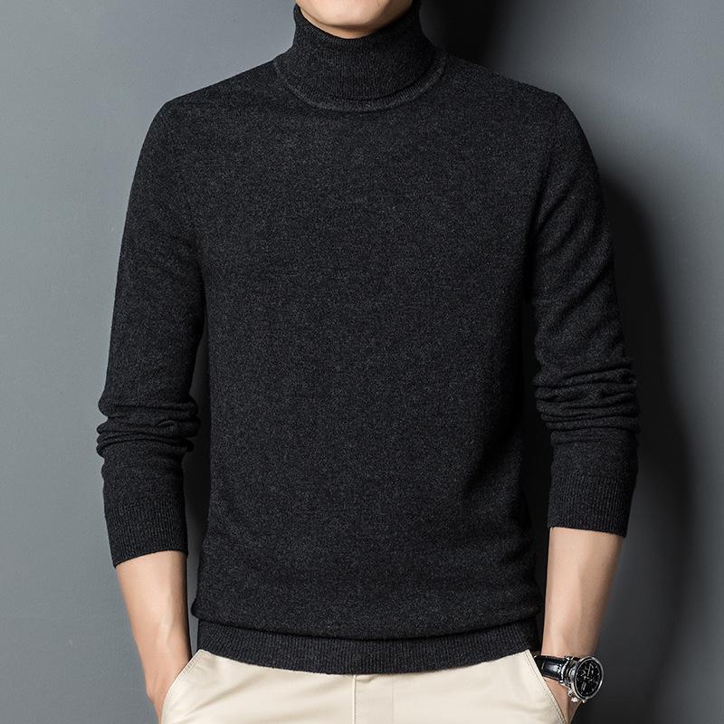 Men's Autumn Winter Wool Knit Sweater, Solid Color Turtleneck Base Layer, Simple Warm Commute Pullover