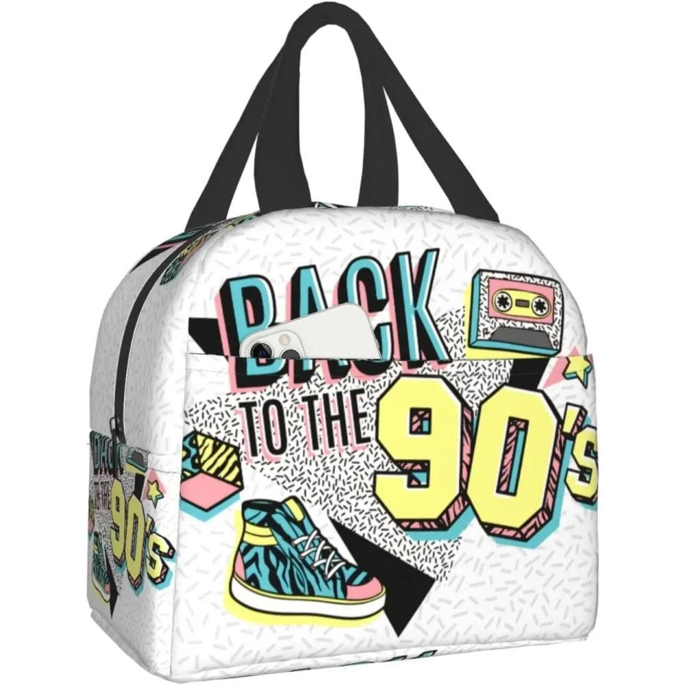 Colorful Abstract 80s Style Portable Lunch Bag For Women Men Insulated Cooler Tote Bag Reusable Lunch Box For Travel Picnic Work