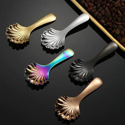 304 Stainless Steel Short Handle Spoon Creative Shells Mini Teaspoon Gift Small Round Spoon Gold Plated Ice Cream Spoon