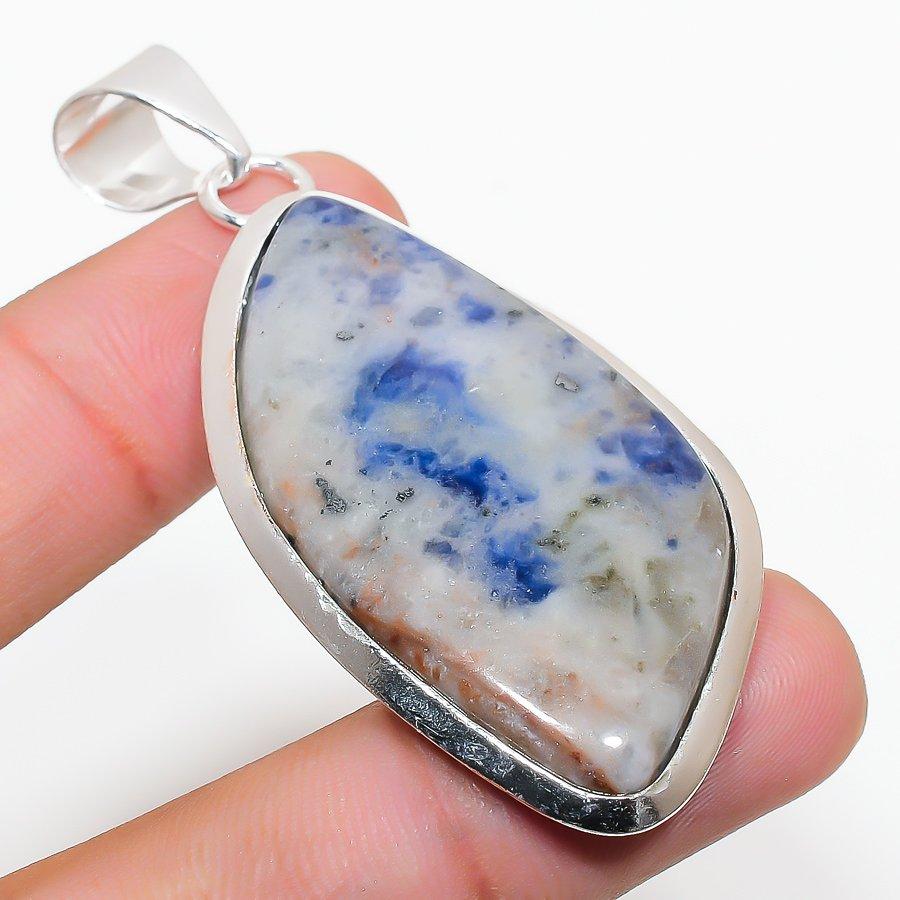

Natural Sodalite Gemstone Handmade 925 Sterling Silver Pendant 2.48 s0W44