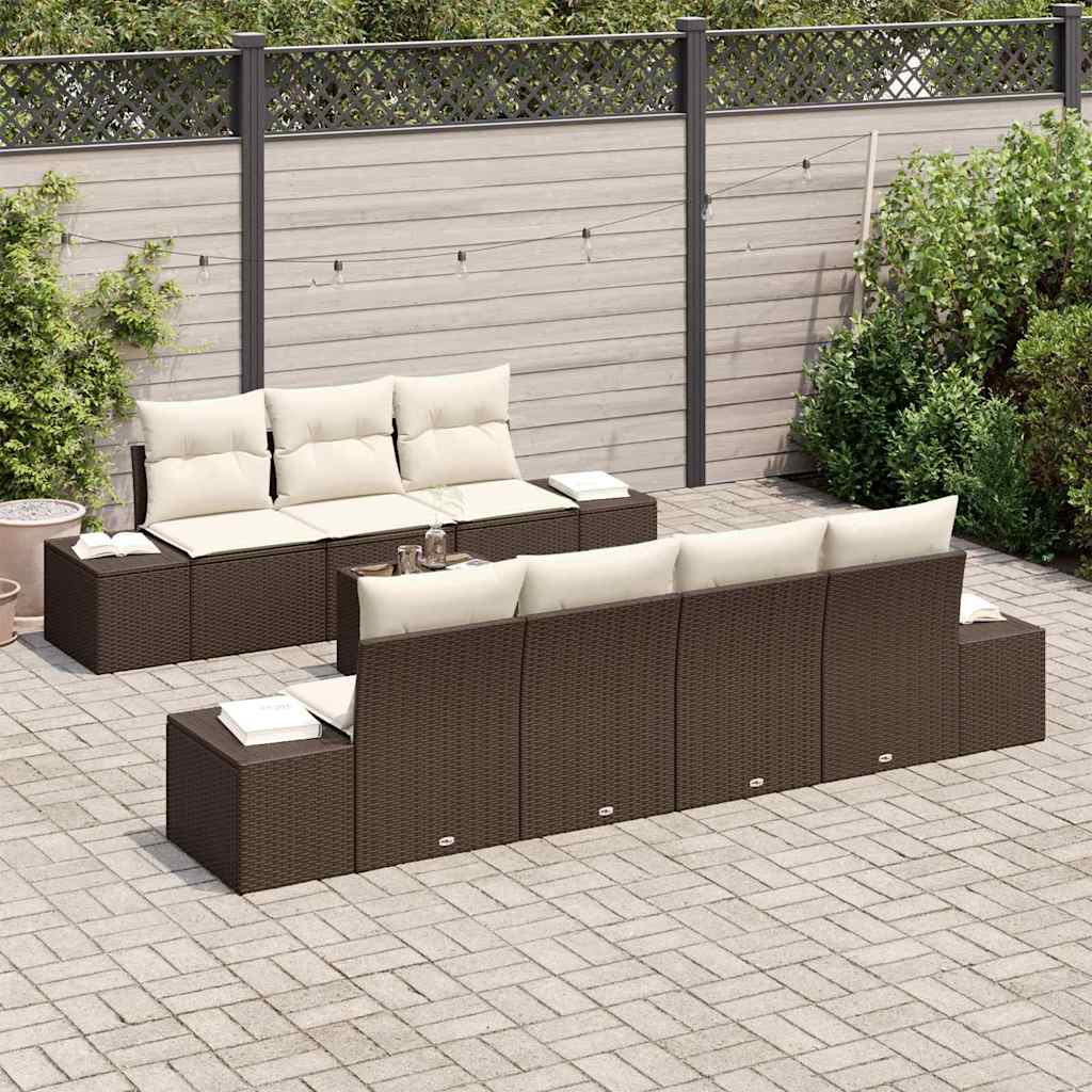 Garden Sofa Set with Cushions 8 pcs Brown and Cream Poly Rattan