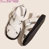 2025 summer new leather hollow woven pig cage Roman sandals women's design sense niche Velcro versatile