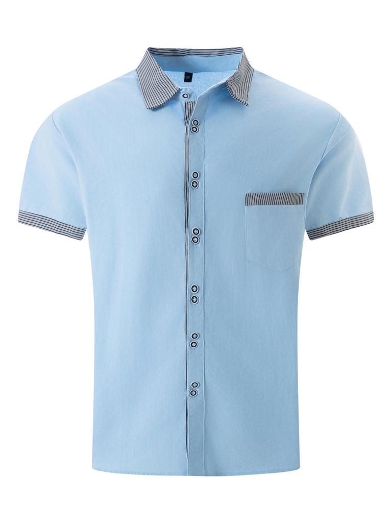 Men's 2024 Summer Fashion Striped Slim Fit Double-Button Business Casual Short-Sleeve Shirt