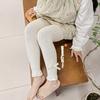 Girls Sweet Style Ankle Length Leggings With Cloth Bow Ruffle Hem Soft Stretchy Lightweight Fabric Fashion 9-Point Pants Perfect