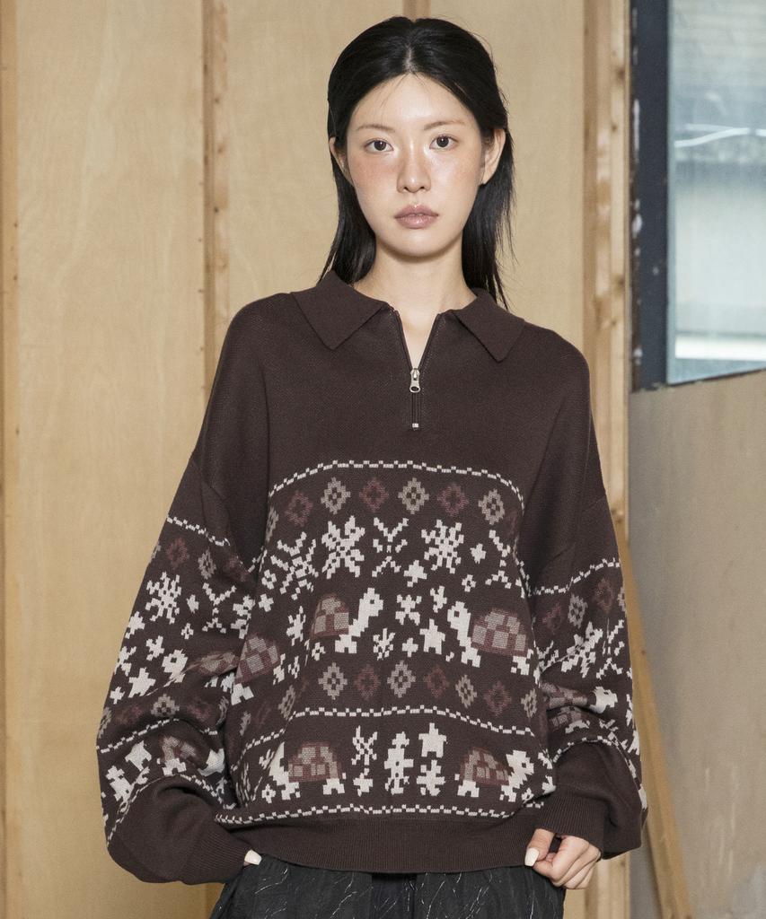 GLACK Gnt049 Turtles Fair Isle Nordic Knit (Brown)
