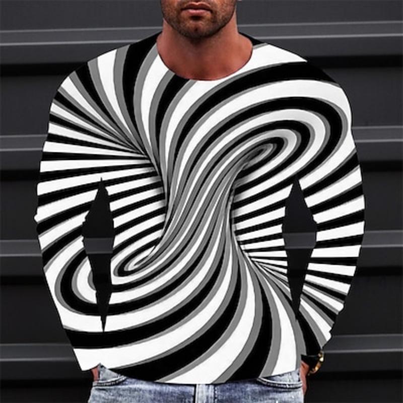 

Мужская футболка с графическим рисунком Оптическая иллюзия Круглый вырез Одежда Одежда 3D-принт Повседневная одежда с длинным рукавом Винтажная мода Дизайнер L