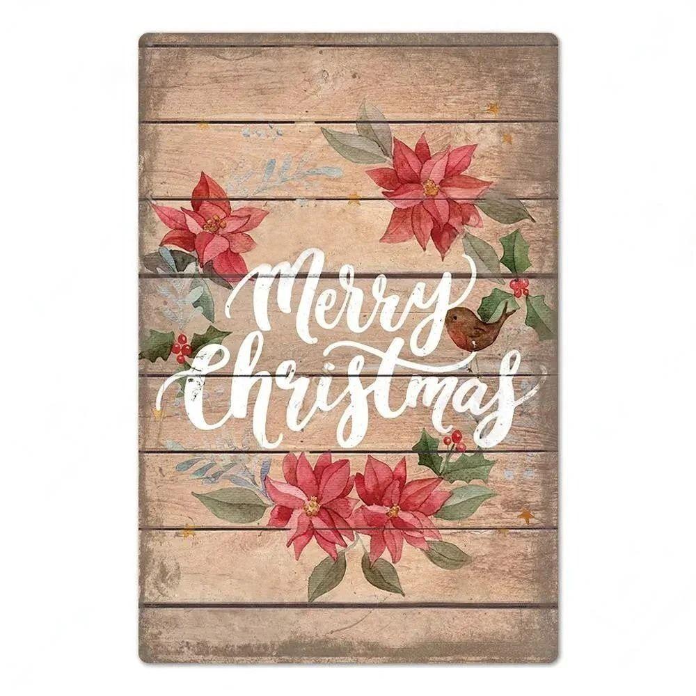 Vintage Christmas Metal Tin Sign Home Festive Wall Decor