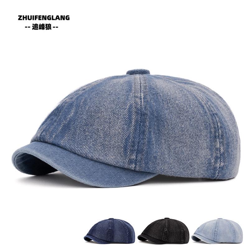 Washed Denim Octagonal Hat Men and Women Literary Beret Retro Painter Hat Versatile British Newsboy Hat