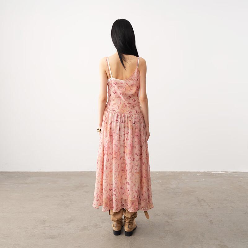 Tencel Floral Asymmetric Shoulder Midi Dress